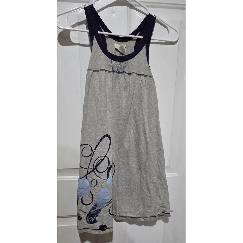 LEI Gray & Navy Blue Cotton Tank Sleepwear Dress W/ Floral & Swirl Y2K Youth L